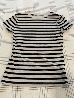 A New Day Striped Ribbed Short Sleeve Crew Neck Tee Top Small S Black Grey